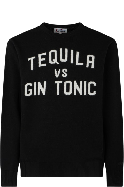 Homeware MC2 Saint Barth Man Crewneck Sweater With Tequila Vs Gin Tonic Jacquard Print