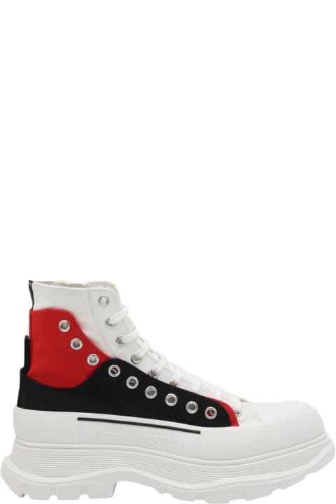 Shoes Sale for Men Alexander McQueen White Black And Red Canvas Tread Slick Lace Up Fastening Boots