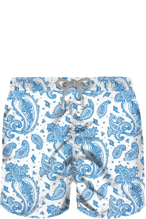 Swimwear for Men MC2 Saint Barth Man Light Fabric Swim Shorts With Light Blue Paisley Print