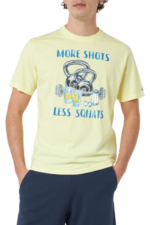 Homeware MC2 Saint Barth Man Cotton T-shirt With More Shots Less Squats Placed Print