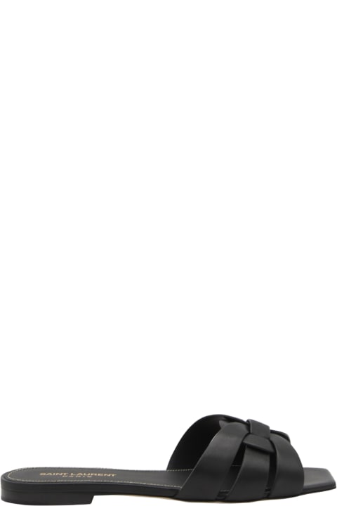 Saint Laurent Black Leather Tribute Flats