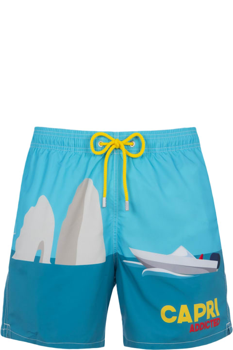 Homeware MC2 Saint Barth Man Mid-length Gustavia Swim-shorts With Capri Placed Print