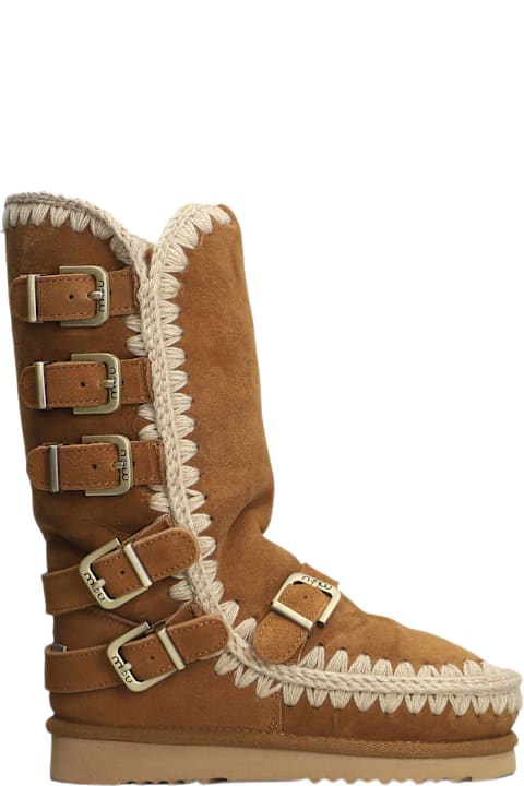 Mou for Kids Mou Eskimo 40 Low Heels Boots In Brown Suede