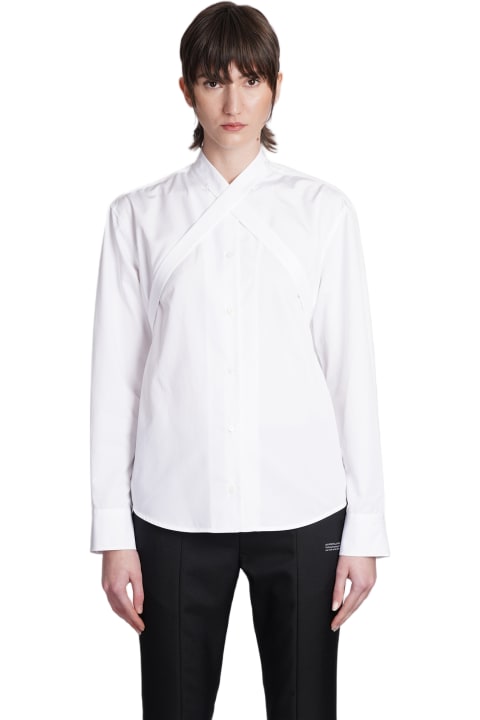 Fashion for Women Off-White Cross-collar Curved Hem Shirt