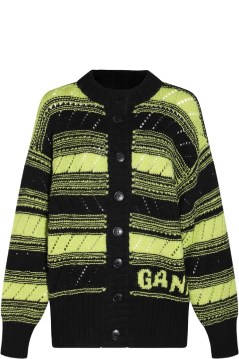 Ganni Sweaters for Women Ganni Black And Lime Green Wool Cardigan
