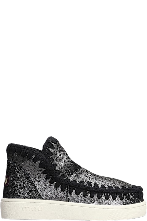 Homeware Mou Eskimo Sneaker Low Heels Ankle Boots In Black Glitter