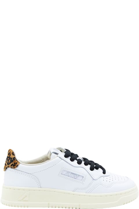 Autry White And Leopard Leather Medalist Low Sneakers