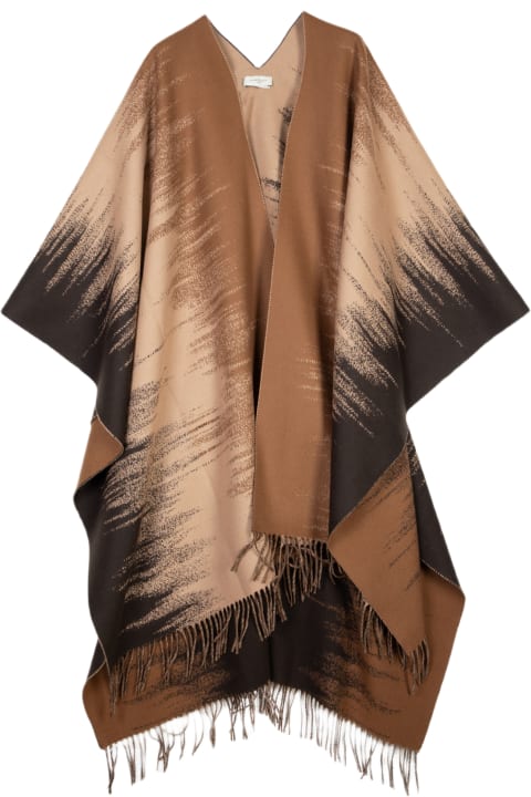 Poncho Brown and beige jacquard wool cloak