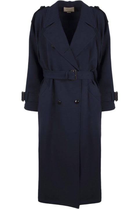 Gucci Coats & Jackets for Women Gucci Blue Comfort Trench Coat In Wool Woman