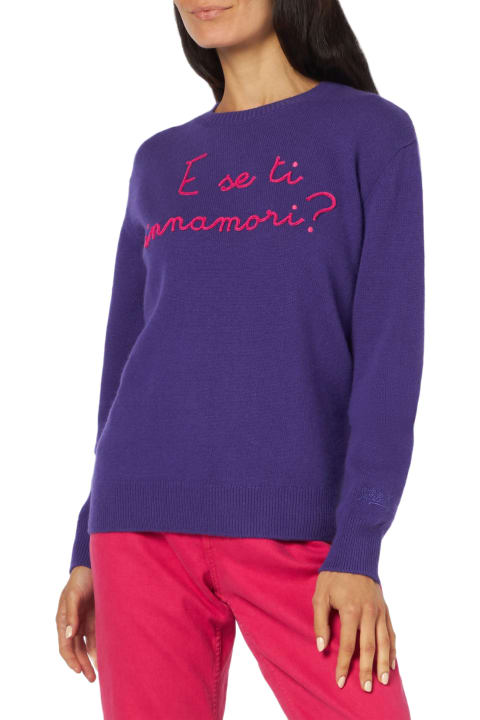 Homeware MC2 Saint Barth Woman Crewneck Purple Sweater With E Se Ti Innamori? Embroidery | Niki Dj Special Edition