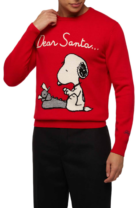 Homeware MC2 Saint Barth Red Sweater Heron With Snoopy Jacquard And Embroidery | Snoopy Peanuts® Special Edition
