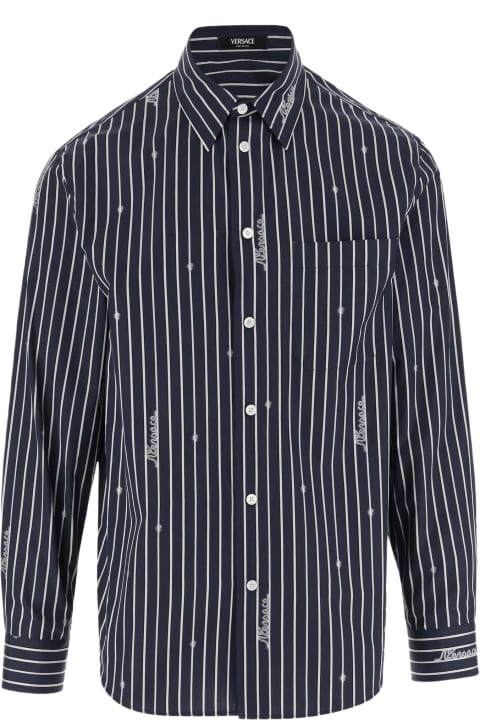 Shirts for Men Versace Informal Shirt Striped Poplin Fabric Nautical Stripe Customization