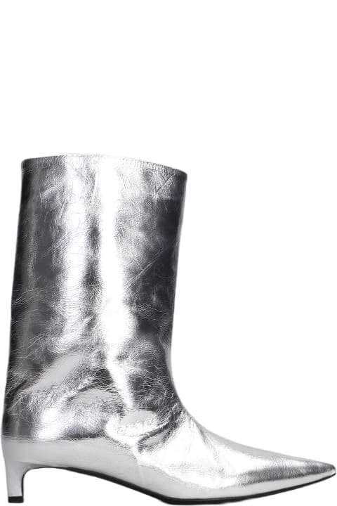 Jil Sander Boots for Women Jil Sander Low Heels Ankle Boots In Silver Leather