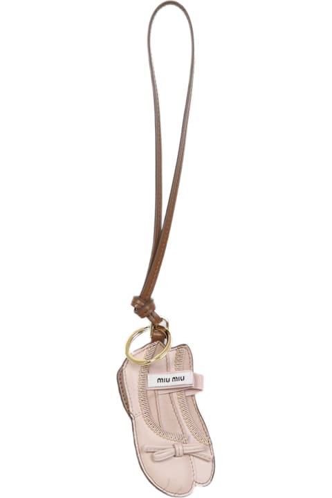 Keyrings for Women Miu Miu Pastel Pink Leather Keyring