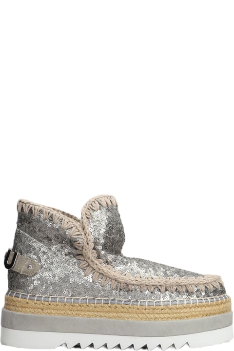 Mou Shoes for Women Mou Eskimo Jute Eva Low Heels Ankle Boots In Gunmetal Synthetic Fibers