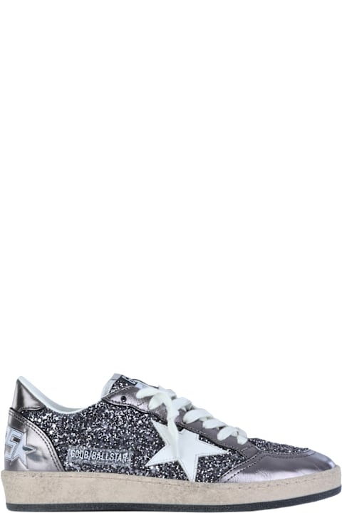 Golden Goose Grey And Purple Leather Ballstar Sneakers