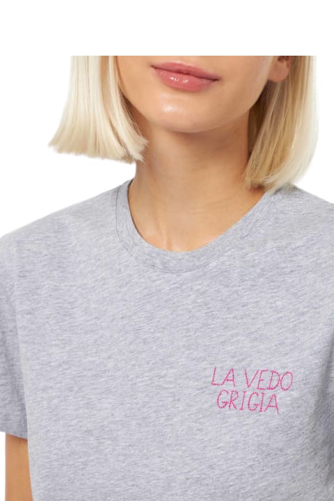 Homeware MC2 Saint Barth Woman Cotton Jersey Crewneck T-shirt Emilie With La Vedo Grigia Embroidery