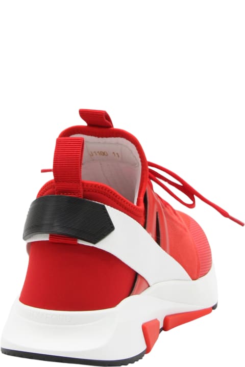 Shoes Sale for Men Tom Ford Red Canvas, White And Black Leather Alcantara Sneakers