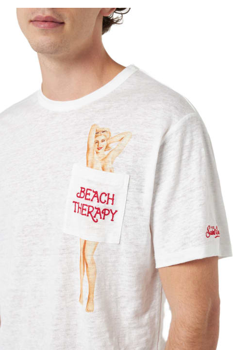Homeware MC2 Saint Barth Man Linen Jersey T-shirt Ecstasea With Printed And Embroidered Pocket