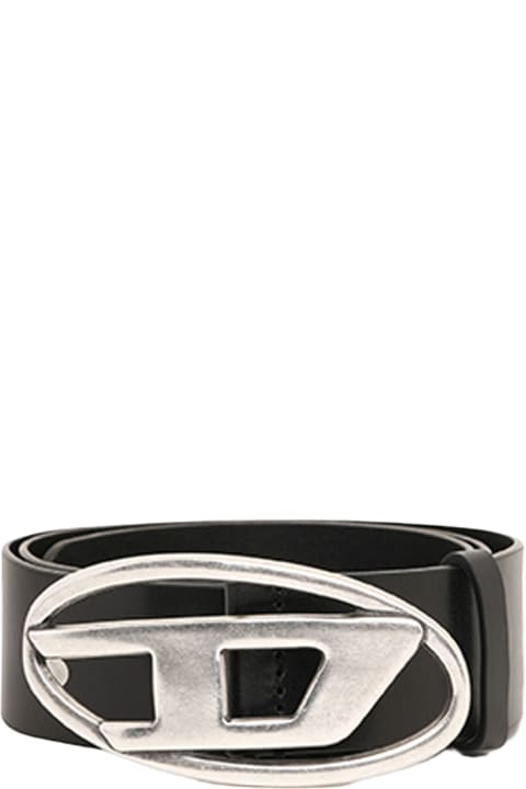 Belts for Women Diesel B-1dr Black leather belt with Oval D buckle - B 1DR