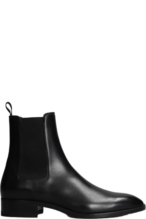メンズ ブーツ Christian Louboutin Samson Flat Ankle Boots In Black Leather