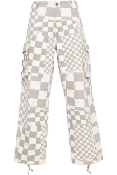 ERL Pants for Men ERL Unisex Printed Cargo Pants Woven White/grey checked cotton cargo pants - Unisex Printed Cargo Pants Woven