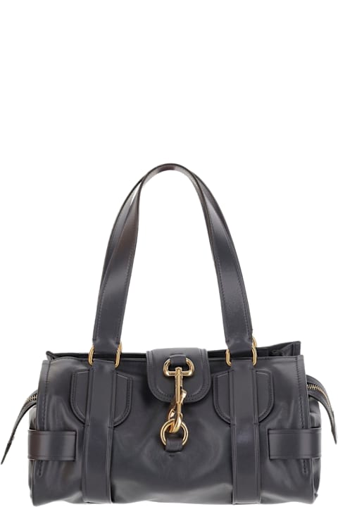 Chloé for Women Chloé Navy Blue Leather Kerala 25 Shopping Bag
