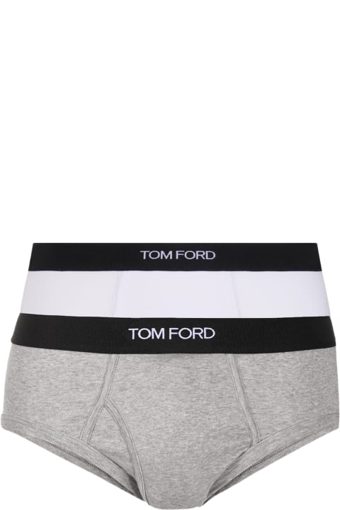 メンズ アンダーウェア Tom Ford Grey And White Cotton Logo Two Pack Briefs