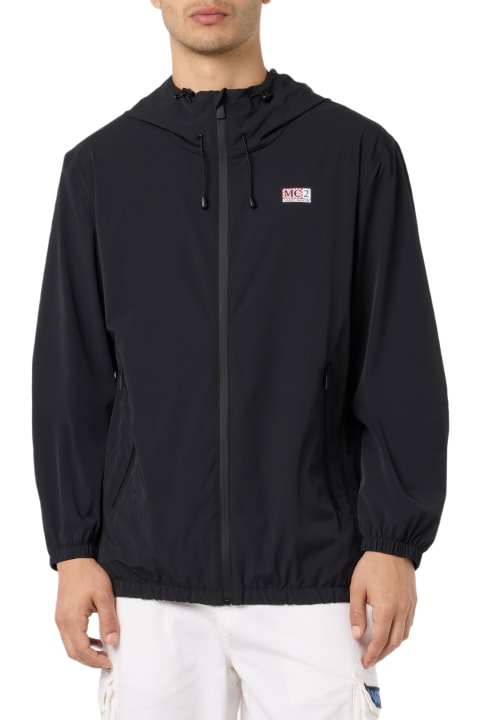 Homeware MC2 Saint Barth Man Hooded Lightweight Black Fabric Windbreaker Sloop