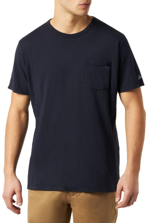 Homeware MC2 Saint Barth Man Blue Navy T-shirt With Front Pocket