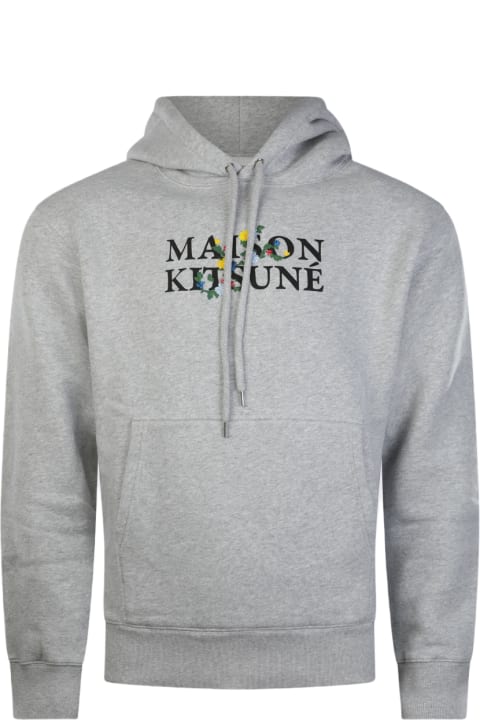 Maison Kitsuné for Men Maison Kitsuné Grey Melange Cotton Flower Logo Lettering Sweatshirt