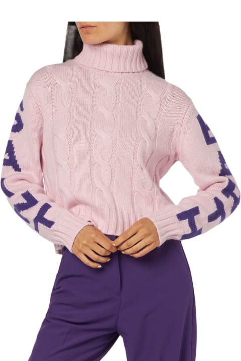 Homeware MC2 Saint Barth Woman Turtleneck Braided Sweater With Saint Barth Jacquard
