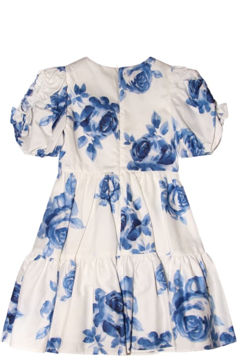 ガールズ Monnalisaのジャンプスーツ Monnalisa White And Blue Cotton Dress