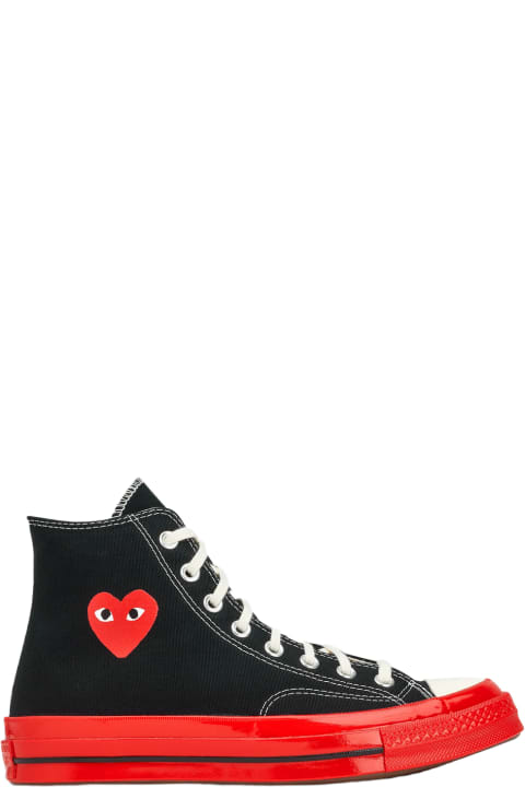 Comme des Garçons Play Sneakers for Women Comme des Garçons Play Ct70 Hi Top Red Sole Shoes Converse collaboration Chuck Taylor 70s black canvas sneaker with red sole.
