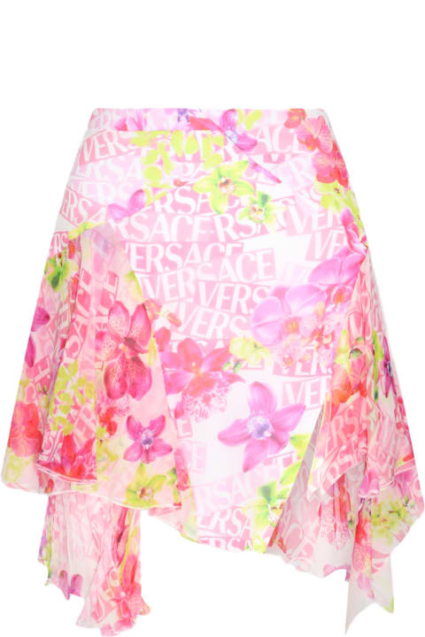 Versace Women Versace White And Pink Silk Mini Skirt