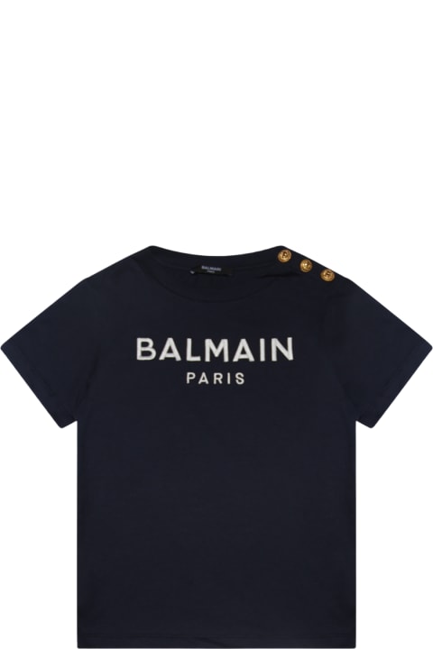 Topwear for Boys Balmain Navy Blue And White Cotton T-shirt