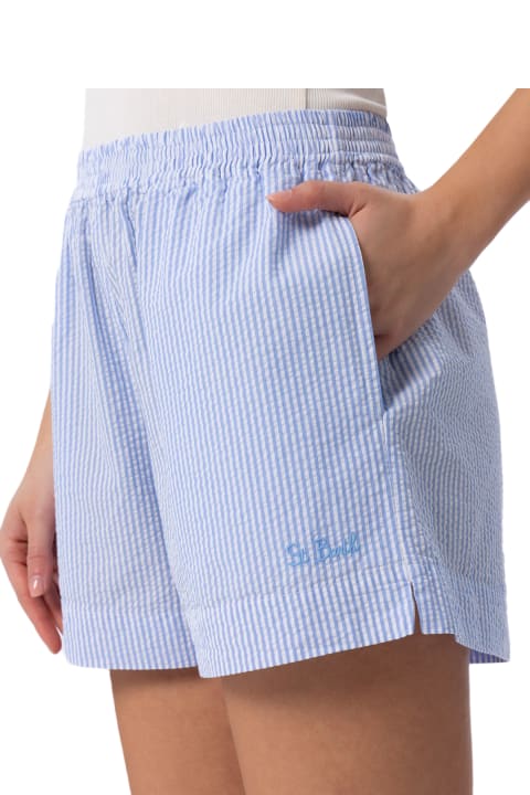 MC2 Saint Barth Pants & Shorts for Women MC2 Saint Barth Woman Seersucker Striped Pull Up Shorts Meave