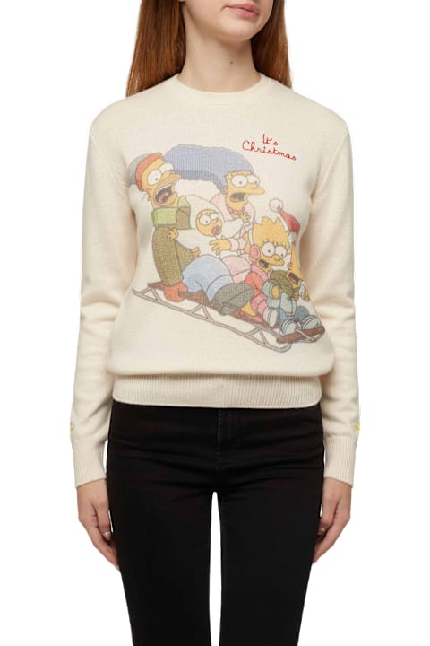 Homeware MC2 Saint Barth Woman White Sweater New Queen With Simpson Family Print | Simpson Family Special Edition