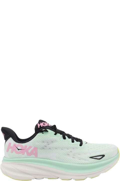 Hoka Shoes for Women Hoka Light Green And Pink Clifton Sneakers