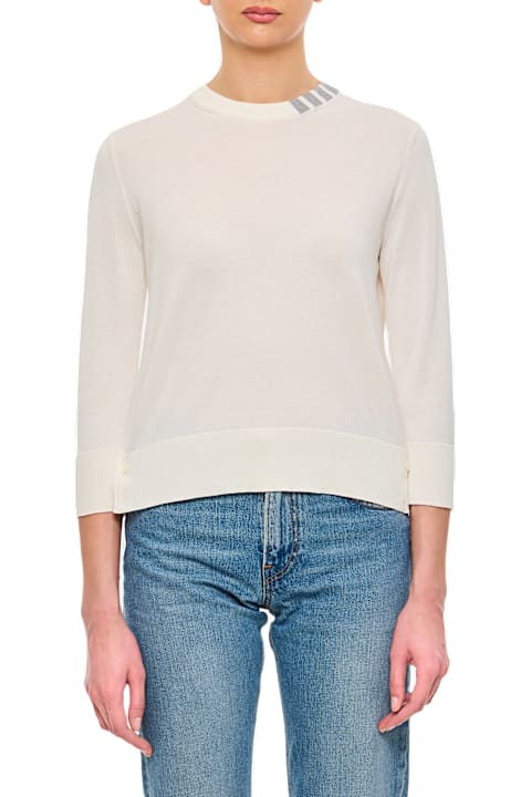 Thom Browne for Women Thom Browne Jersey Stitch 3/4 Sleeve Crew Neck Pullover