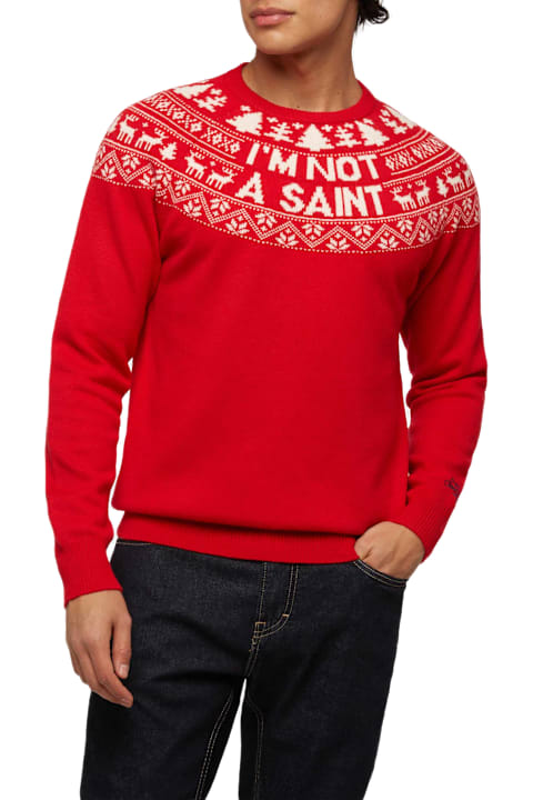 Homeware MC2 Saint Barth Red Sweater Heron With Fair Isle Jacquard And I
m Not A Saint Jacquard