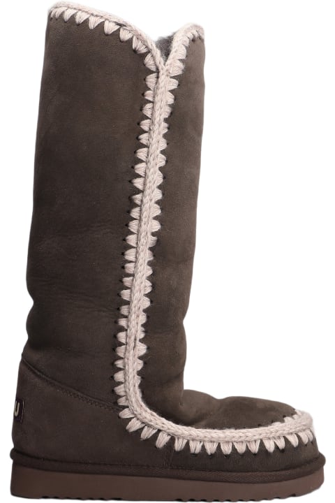 Mou for Kids Mou Eskimo 40 Low Heels Boots In Brown Suede