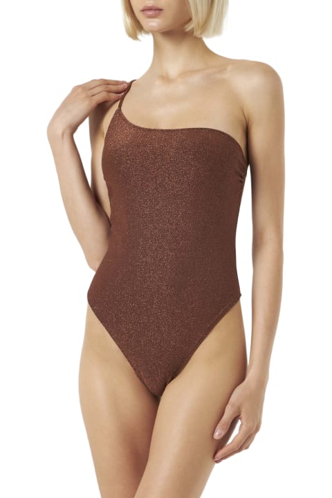 Homeware MC2 Saint Barth Woman Brown Lurex One Shoulder One-piece Swimsuit