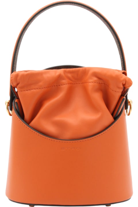 Etro for Women Etro Orange Leather Saturno Bucket Bag