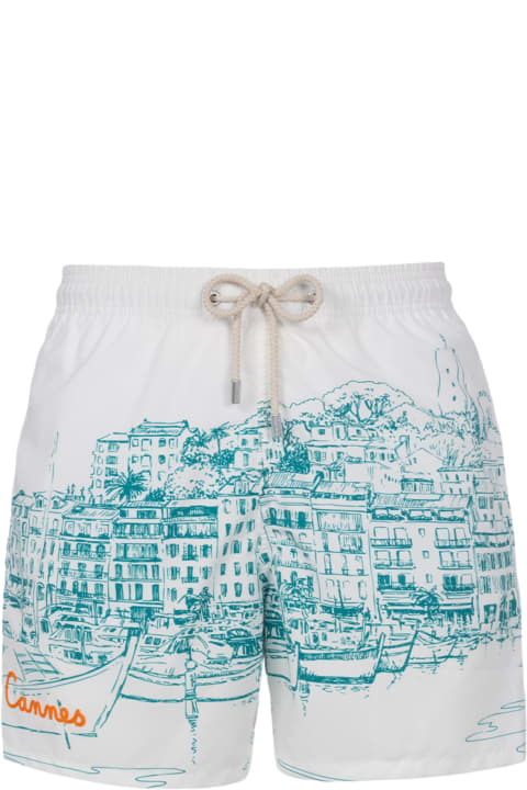 Homeware MC2 Saint Barth Man Mid-length Gustavia Swim-shorts With Cannes Placed Print