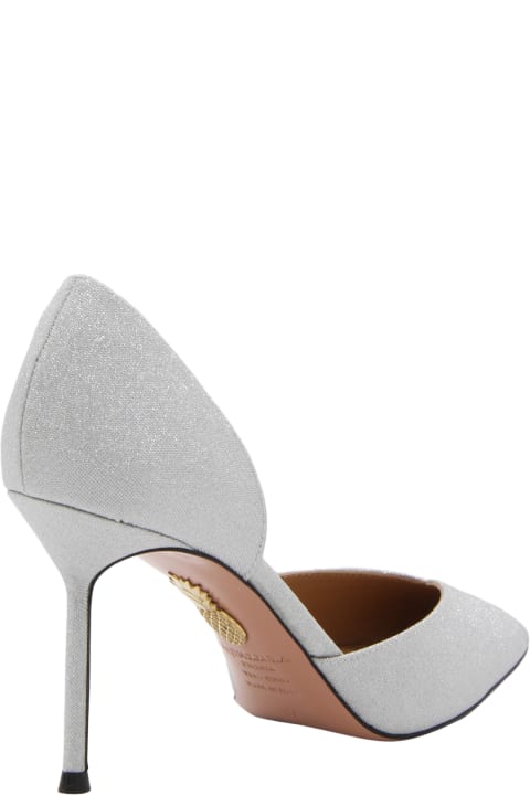 High-Heeled Shoes for Women Aquazzura Silver-tone Leather Uptown Pumps