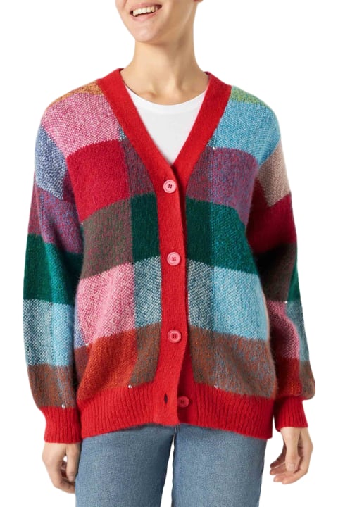 Homeware MC2 Saint Barth Soft Brushed Multicolor Check Cardigan Chloe With Rhinestone Embellishment