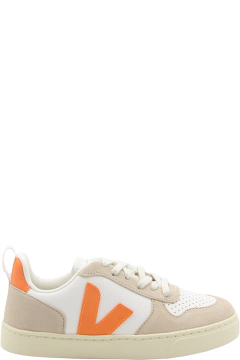 Veja Shoes for Boys Veja White Fury And Almond Leather V-1o Sneakers