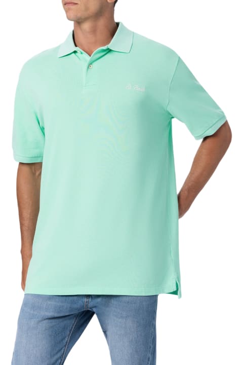 Homeware MC2 Saint Barth Man Water Green Cotton Piquet Polo Shirt Beverly Hills