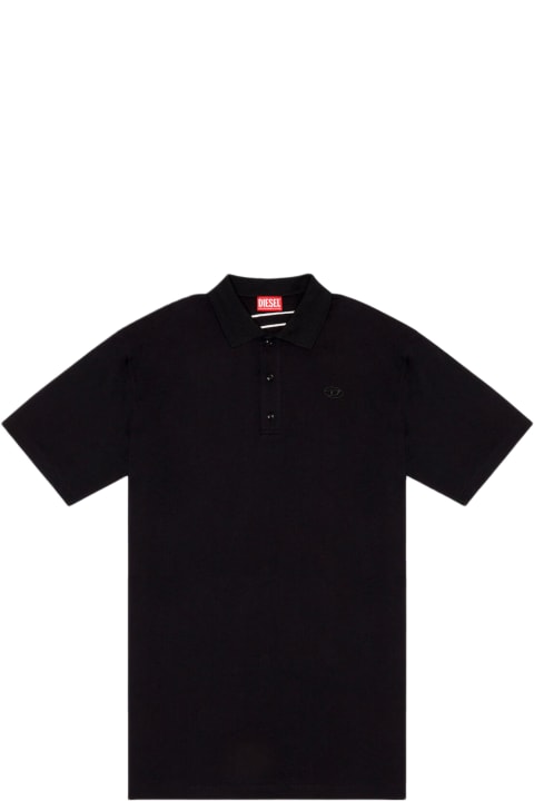 Diesel Topwear for Men Diesel 0hgam T-vort-megoval Black polo shirt with Oval D embroidery at back - T Vort Megoval D